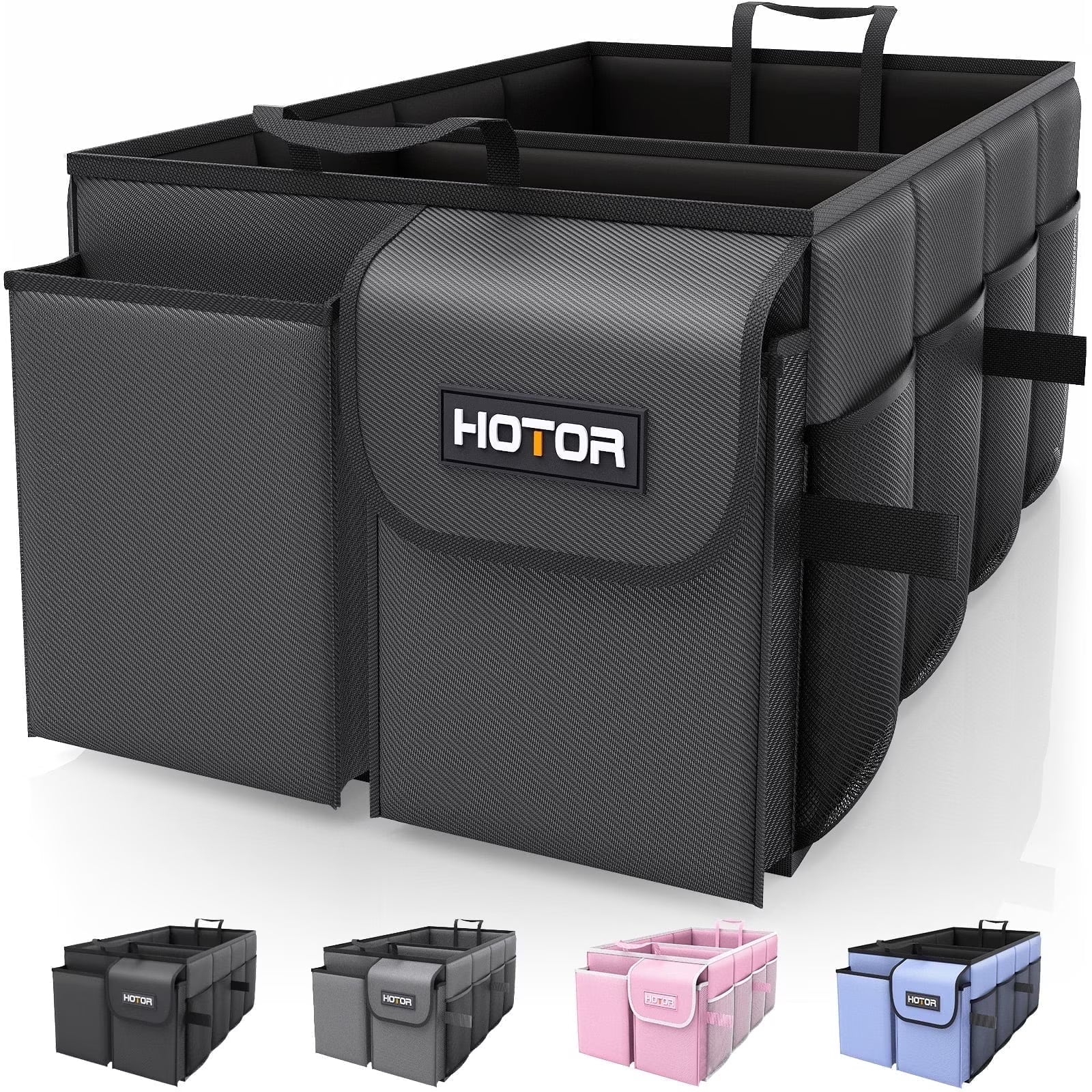 Trunk Organizer for Car and SUV - Large-Capacity Car Organizer with Multiple Compartments, Foldable Car Organization for Car Accessories, Tools, Sundries, Large, Black