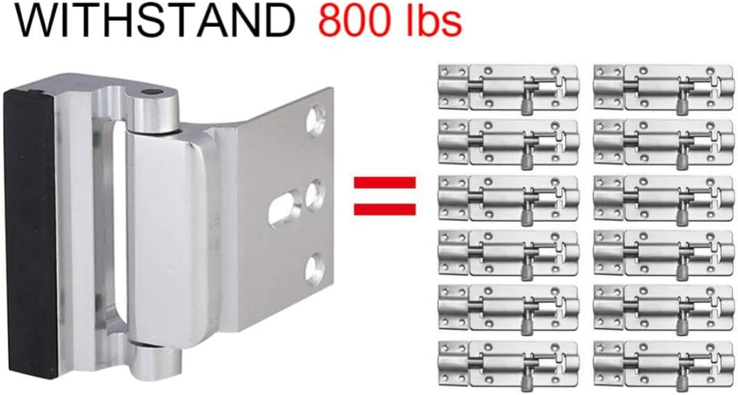 2 Pack Door Reinforcement Security Locks with 8 Screws, Childproof Night Lock Withstands 800 Lbs - Silver