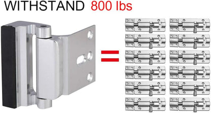 2 Pack Door Reinforcement Security Locks with 8 Screws, Childproof Night Lock Withstands 800 Lbs - Silver