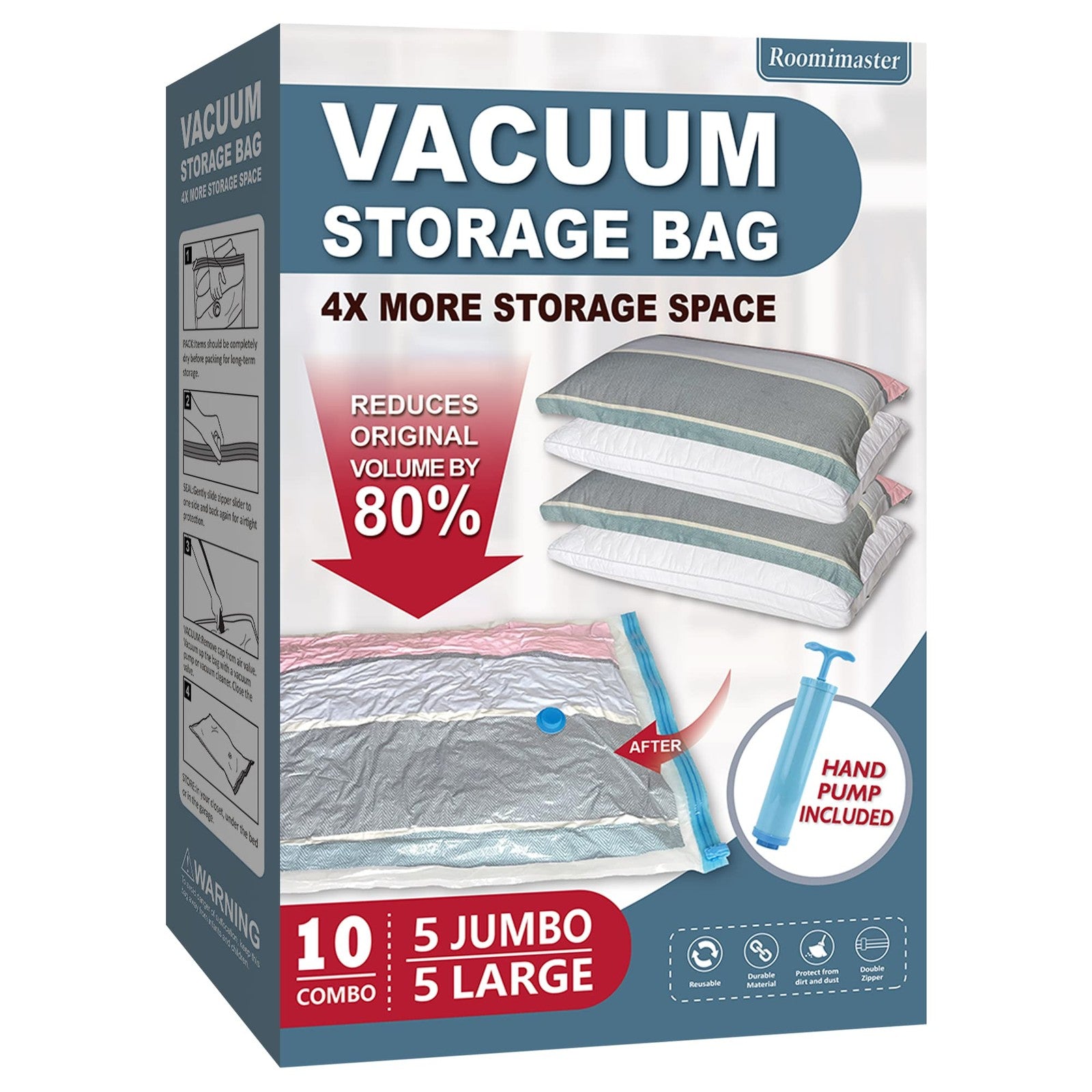 10 Pack Vacuum Storage Bags for Comforters Clothes Pillow Beddings with Pump