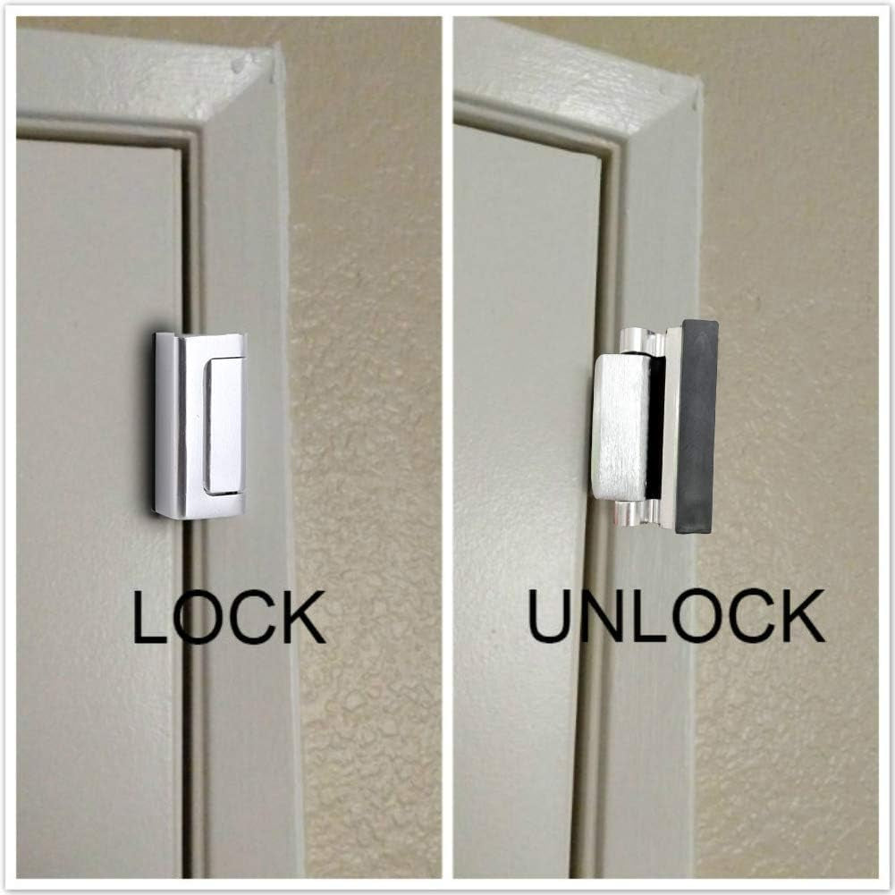 2 Pack Door Reinforcement Security Locks with 8 Screws, Childproof Night Lock Withstands 800 Lbs - Silver