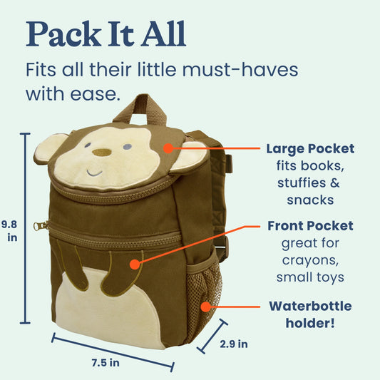 Safety Harness Backpack with Removable Tether, Walking Harness for Toddlers, Monkey