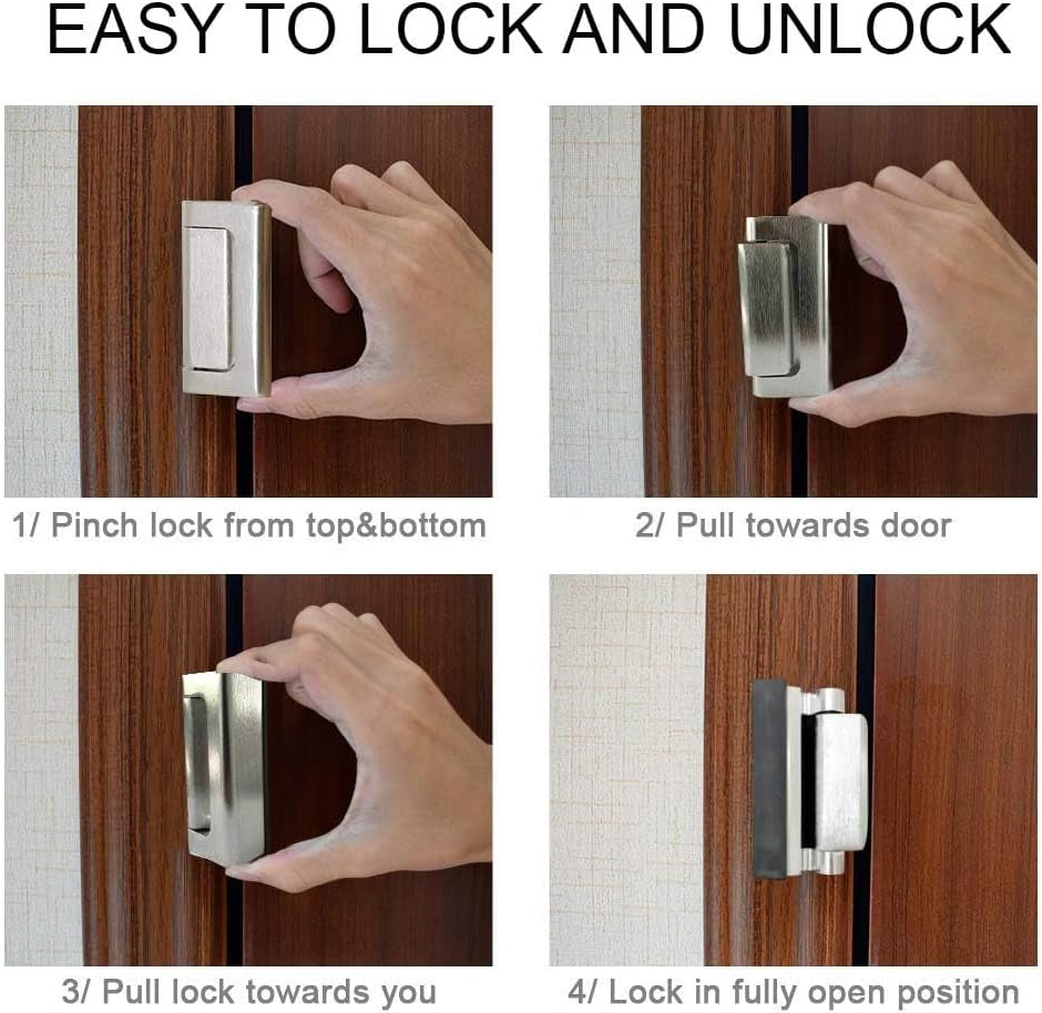 2 Pack Door Reinforcement Security Locks with 8 Screws, Childproof Night Lock Withstands 800 Lbs - Silver